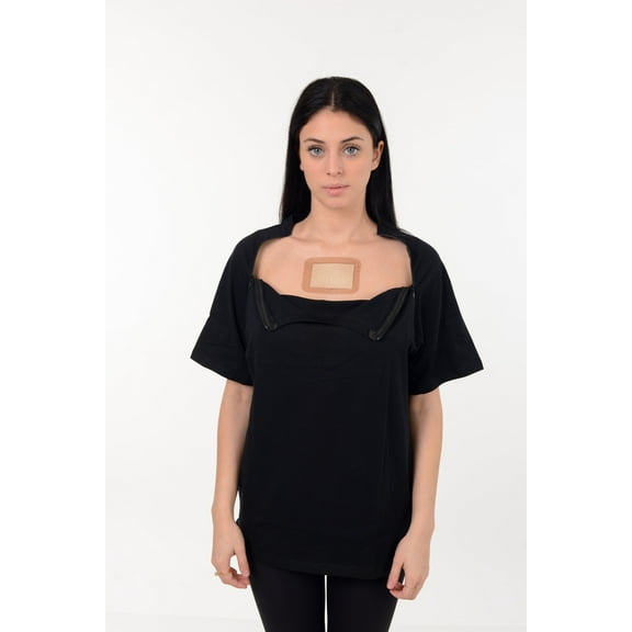 USBD Premium Port Access Chemo Tshirt Recovery Dual Access Tee Side Open Shirt Size: Small, Color: Black/Women