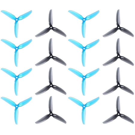 16pcs 5x4.3x3V2S Tri-Blade Propeller 5 Inch Props for RC FPV Drone Quadcopter (Blue & Grey)