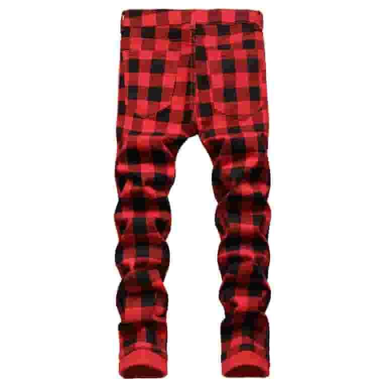 Mens Red Jeans Slim Fit Plaid Pants for Men Jeans Mens Red Jeans Slim Fit Plaid Pants for Men Jeans