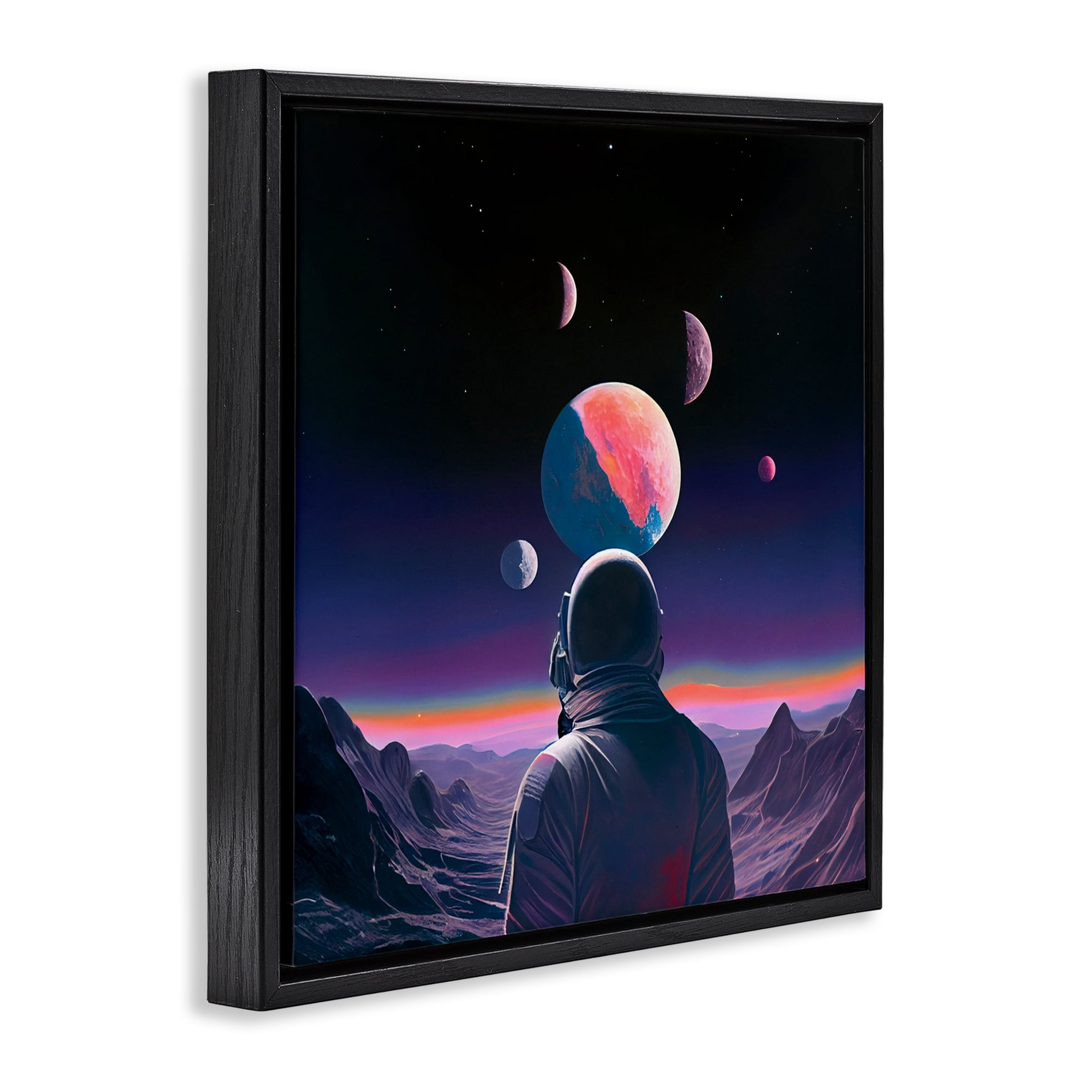 Astronaut & Purple Toned Terrain Black Framed Floater Canvas Wall Art, design by Sasha