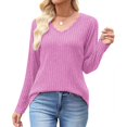 thumbnail image 6 of Yokua Womens Sweaters Casual Long Sleeve Scalloped Trim V Neck Lightweight Ribbed Knit Tunic Shirts Pullover Sweater Tops, 6 of 9