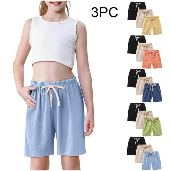 Dgankt Toddler Girl Shorts Boys Girls 3 Pack Light Bermuda Cotton Linen Shorts Pants on Clearance