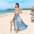 thumbnail image 6 of FORMRS Womens Long Sarong Beach Wrap Semi-Sheer Bikini Skirt Bathing Swimsuit Cover Up, Blue Sea, 6 of 7