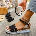 thumbnail image 6 of Women's Lightweight Crochet Lace Sandals, Adjustable Buckle Espadrille Wedge Heels, Open Toe Casual Summer Chunky Shoes for All-Day Comfort Black 6.5, 6 of 9
