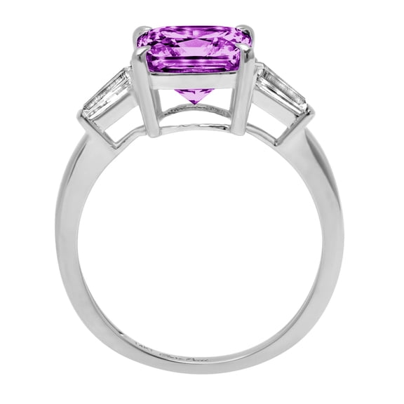 3 ct Cushion Cut Simulated Alexandrite Three-Stone Engagement Ring for Women in 18K White Gold