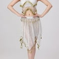 thumbnail image 3 of Womens Sheer Mesh Mini Skirts Bell Dance Handkerchief Hem Sequin See-Through Skirts Sparkly Gold Coins White, Free Size, 3 of 7