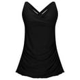 thumbnail image 4 of Virmaxy Women's Solid Color One Piece Tankini Swimsuit Deep V Neck Cross Back Ruffle Ruffle Built-in Shorts Swimsuit for Beach & Pool Black XXL, 4 of 9
