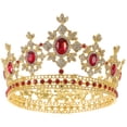 thumbnail image 1 of KAKOWELY 1 Pce Couronne de Célébration de Mariage Européenne Américaine Coiffe de Mariage Forme Ronde Couronne de Mariée en Alliage Incrustée de Strass pour Femmes (Rouge Doré), 5.12"X5.12"X3.27 Pouces, 1 of 4