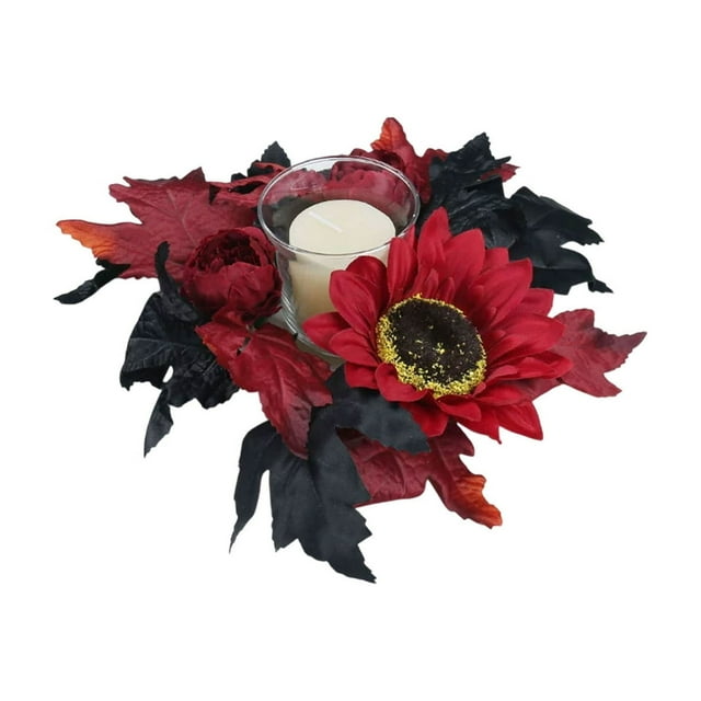 Fesfesfes Artificial Candle Holders Wreath Fall Colored Candle Cup Wreath Autumn Festive Decor Seasonal Tabletop Ornament Artificial Flower Candle Wreath