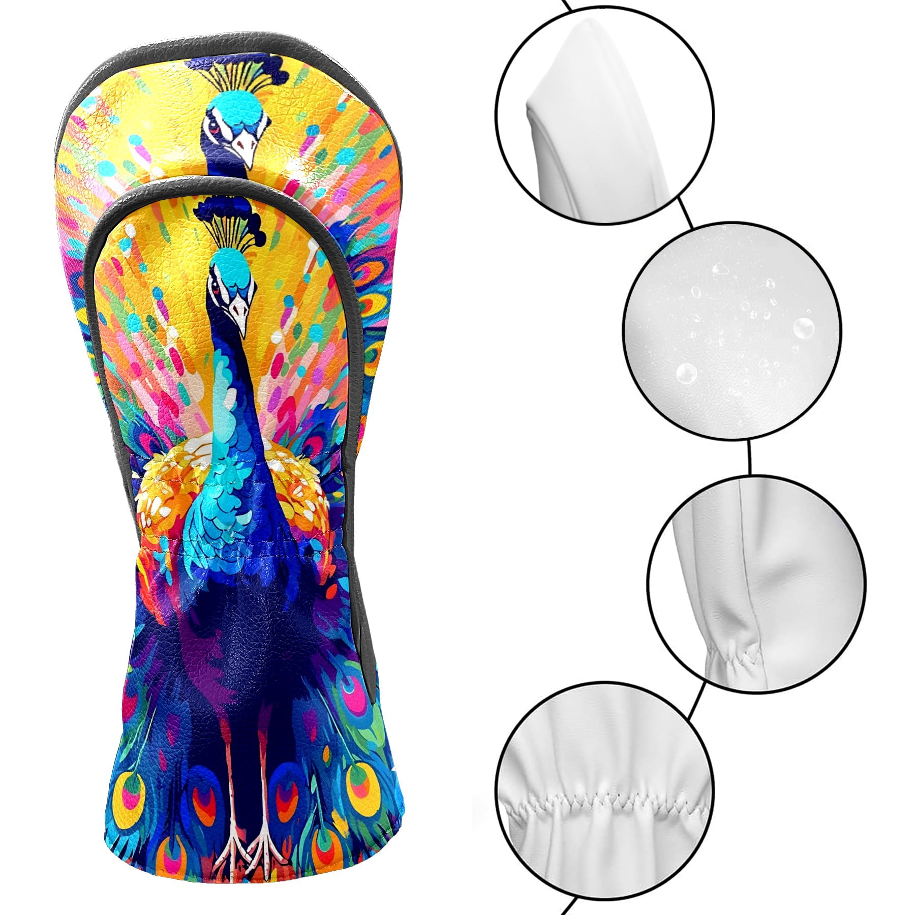 Golf Club Covers, Peacock Premium PU Leather Driver Hybrid Putter Head Covers with Velvet Lining, Waterproof Golf Gifts for Men Women