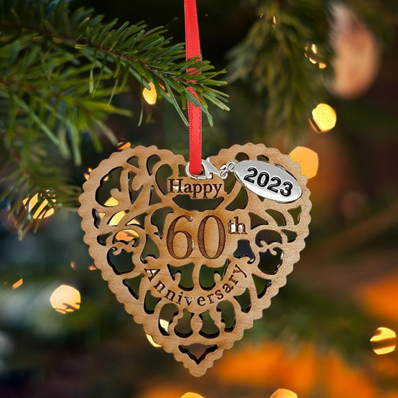 Likthione 50% off Clear!Anniversary Ornament Year Date Hang Tag Wooden Heart Happy For Couples Beautiful Cut Wood Detail Heart Shaped