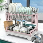 LVL Dish Drying Rack, 2 Tier Dish Racks for Kitchen Counter, Large Dish Drying Rack with Drainboard & Utensil Holders, Rust-Proof Dish Drainers,Kitchen Organization