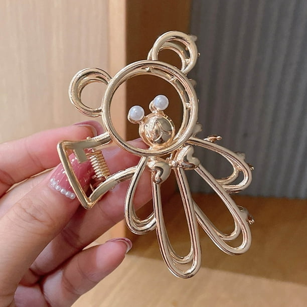 Pinzas para el cabello para mujeres, pinzas para peinar, pinzas para el cabello para niñas, pinza hueca de metal con forma de oso, pinza femenina sencilla y elegante, suero adelgazante para el cabello