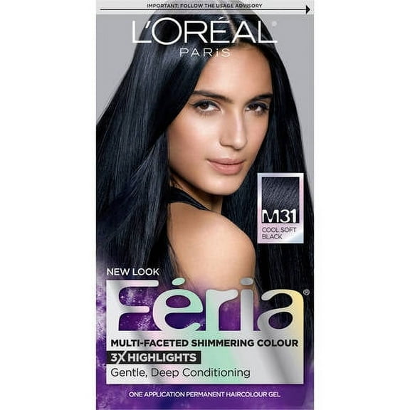 L'Oreal Paris Feria Multi-Faceted Shimmering Permanent Hair Color Kit, CM31 Cool Soft Black