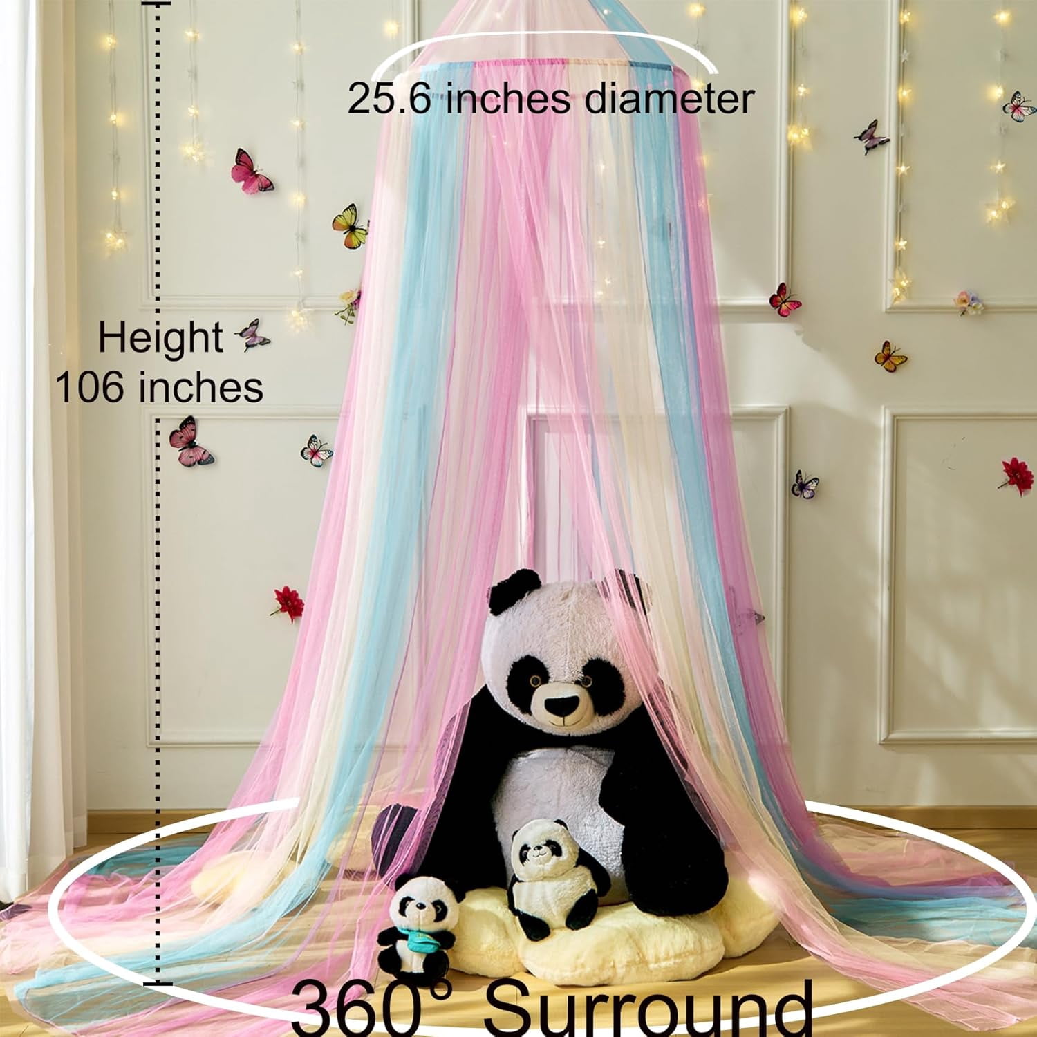 Princess Rainbow Bed Canopy for Girls Bed Net,Princess Canopy for Kids Bed Room Decor (Rainbow)