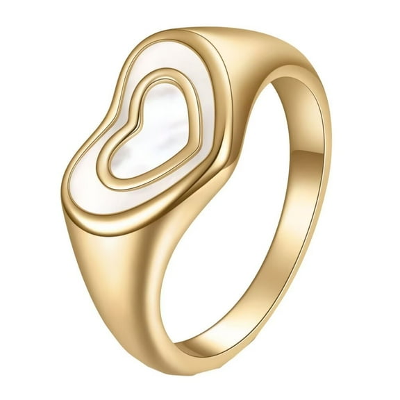 PAMTIER Women's Stainless Steel Dainty Elegant Shell Double Heart Finger Ring Gold Size 9