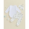 thumbnail image 4 of Hirigin Newborn Baby Boy Coming Home Outfit Hello I'm New Here Long Sleeve Romper Animal Print Pants Hat 3Pcs Clothes Set, 4 of 8