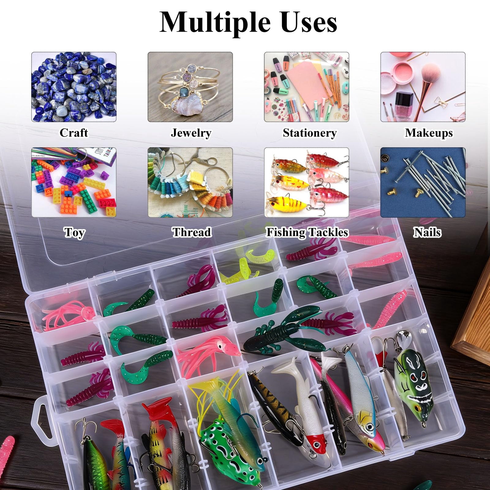 8 Pack 36 Grids Clear Plastic Storage Boxes With Adjustable Dividers  Beads Containers And Diy Crafts Organization Screw & Hardware Sorting 10 Label Stickers
