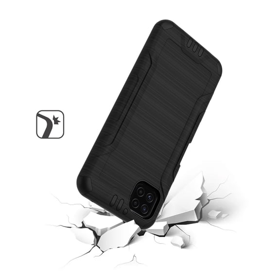 For Boost Mobile Celero 5G Hybrid Dual Layer Slim Defender Armor Tuff Metallic Brush Texture Finishing Shockproof Hard TPU Rubber Cover ,Xpm Phone Case [Black]