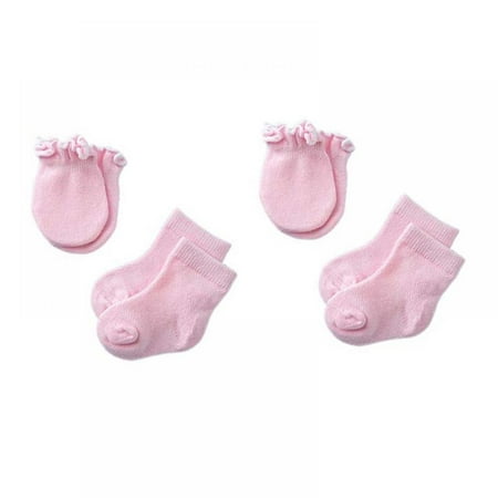 

2 Pieces Baby Newborn Baby Non Scratch Mittens Baby Non Slip Ankle Socks for New Born Baby