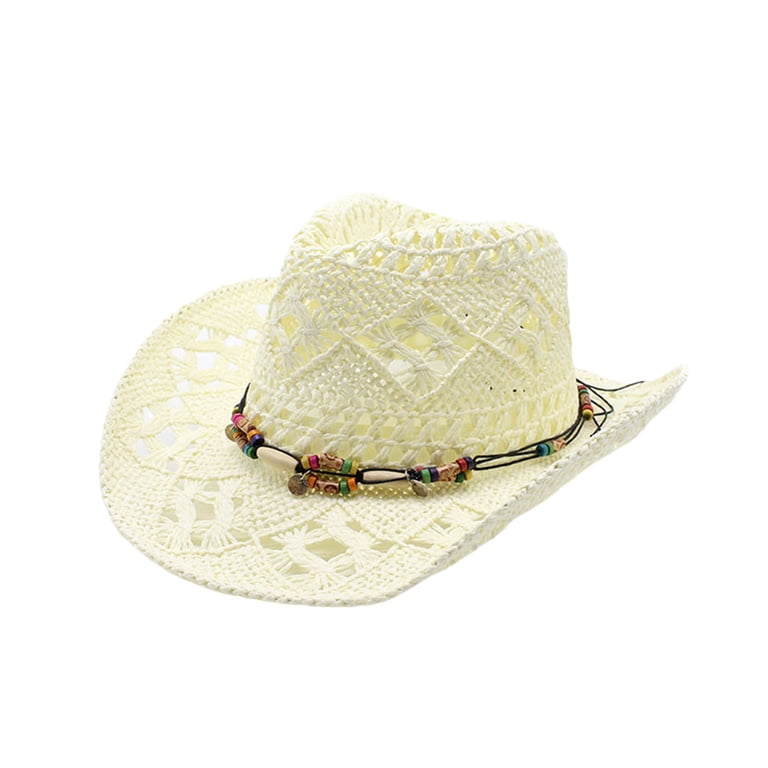 OOOUM Unisex Hollow Crochet Cowboy Straw Hat Colorful Beaded  display picture 3