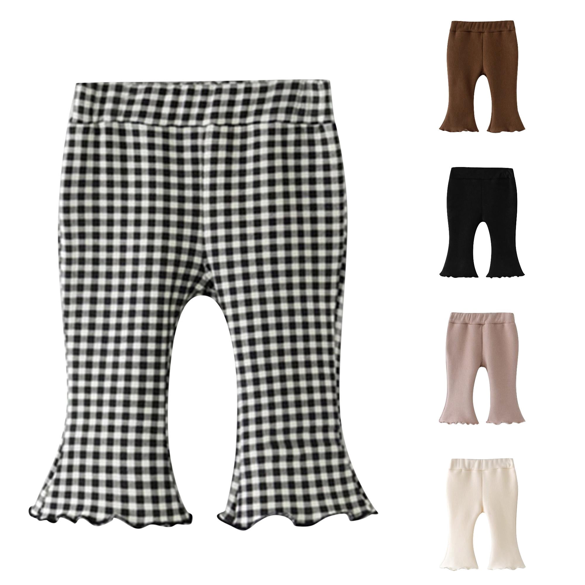 Children Kids Toddler Baby Girls Ribbed Solid Ribbed Plaid Ruffled Pants Trousers Leggings Outfits Clothes Baby Crawling Pants 0-6 Months