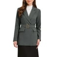 thumbnail image 1 of Blazer de trabajo INSPIRE CHIC para mujeres, de manga larga, con cuello, elegante y casual, chaqueta de traje con cinturón, L, gris oscuro, 1 of 6