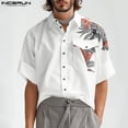 thumbnail image 2 of INCERUN Tops 2024 estilo americano moda hombres patchwork estampado de hojas camisas casual streetwear masculino solapa manga corta blusa S-5XL, 2 of 5
