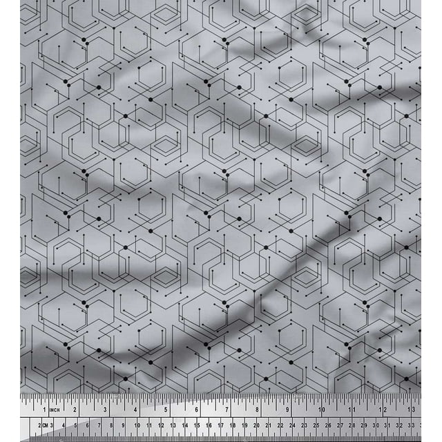 Soimoi Toile de Voile de Coton Géométrique Petit Imprimé par la Cour 56 Pouces de Large