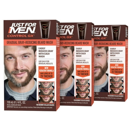 Just For Men Control GX Gradual Grey Reducing Beard Hair Wash, 4 oz, 3 Pack