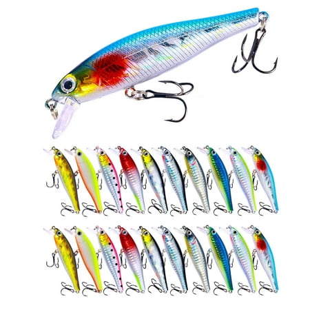 HENGJIA 20 Pack Fishing Lures Hard Baits 3D Eyes Minnow Fishing Lures Crankbait Swimbait Fishing Tackle Lure Kit for Freshwater/Saltwater/Topwater Bass Trout Walleye Redfish