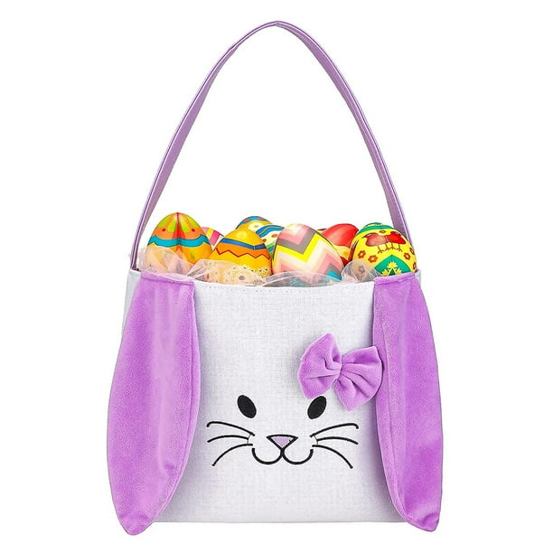 Rabbit ears Purple Cestas de Pascua para niños, cestas de búsqueda de huevos de Pascua para niños y niñas, cesta de regalo para almacenamiento de dulces de conejito de Pascua, dec