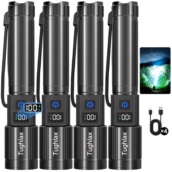 Linternas recargables Tughlax de 10.000 lm, 5 modos, paquete de 4