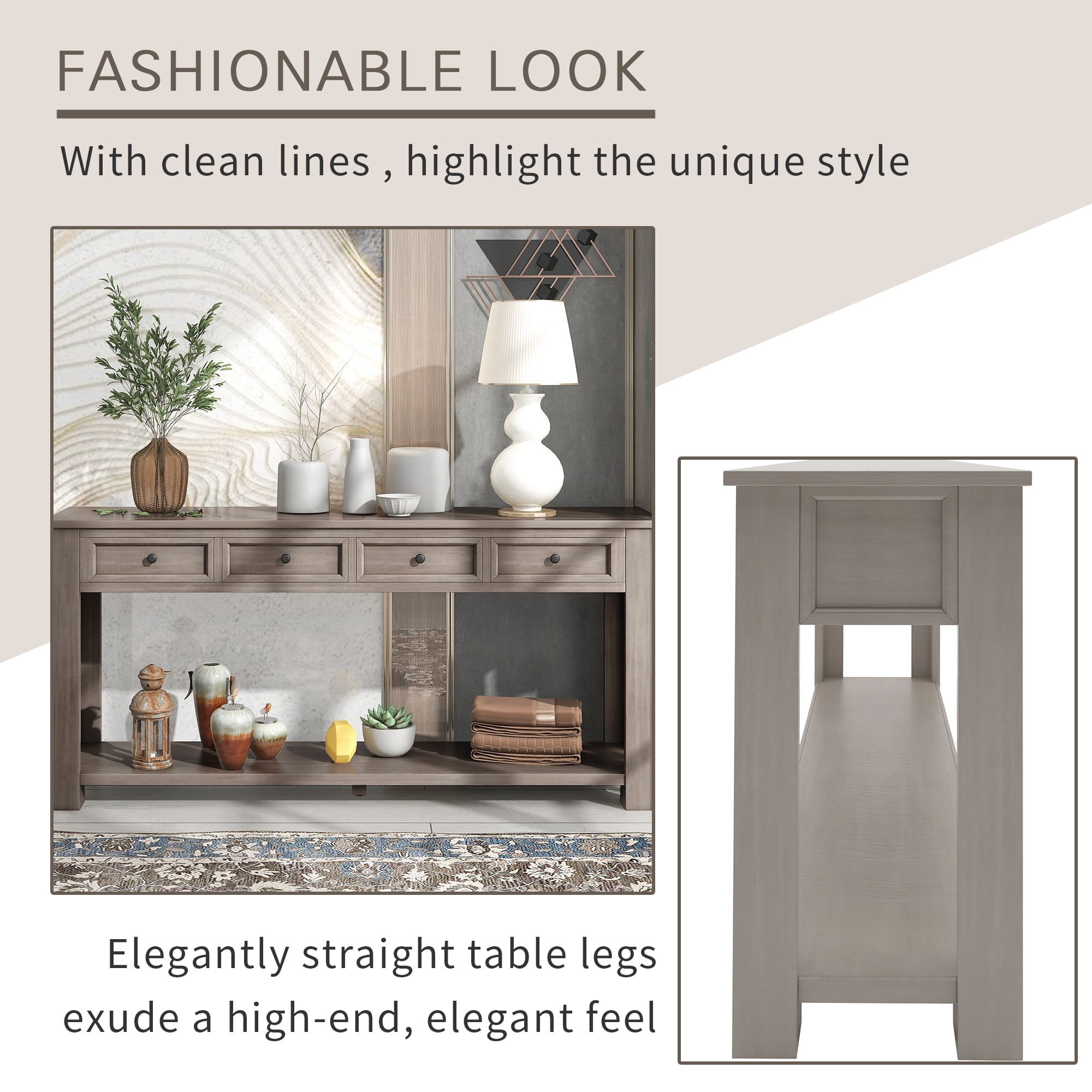 Euroco Storage Solid Wood Console Table, Gray Wash