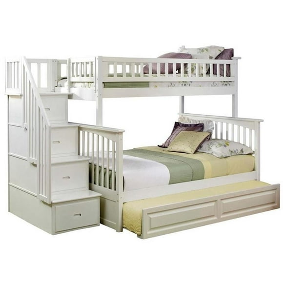 Rosebery Kids Lit Superposé Simple sur Double avec Escalier et Tiroir-Lit, Blanc