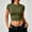Army Green, variant on Women's Short Sleeve Ribbed Crop Top, Basic Crew Neck Fitted T-Shirt, Soft Slim-Fit Casual Cropped Tee, Red M