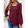 thumbnail image 6 of Tunic Shirts for Women Loose Fit Long Sleeve Shirts Square Neck Shirts Wine Red L, 6 of 8