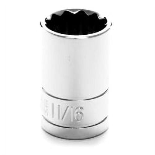 Chrome Socket, 1/2"" Drive, 11/16"", 12 Point, Shallow