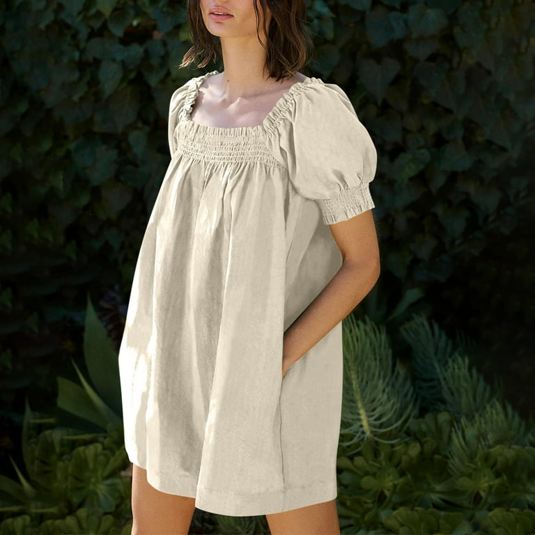 Fartey Babydoll Dress for Women 2025 Cute Puff Short Sleeve Dress Loose  Casual Solid Color Square Neck Dress Summer Mini Dresses Beige S -  Walmart.com