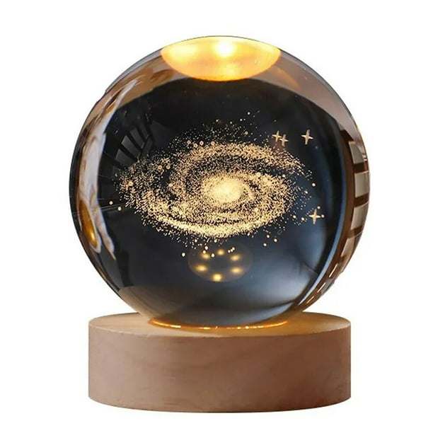 Lámpara de bola de cristal de galaxia 3D, luz nocturna con grabado láser