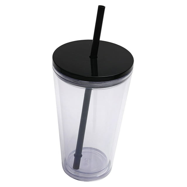 Gobelet à Café Classique de 16 Oz en Acrylique Transparent avec Couvercle, Isolé, à Double Paroi, pour Boissons Glacées, Réutilisable et Résistant aux Fuites