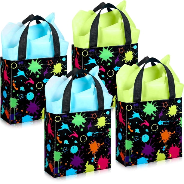 Bolsas de regalo Glow Neon Sanwuta con papel de seda, 24 unidades, para fiestas