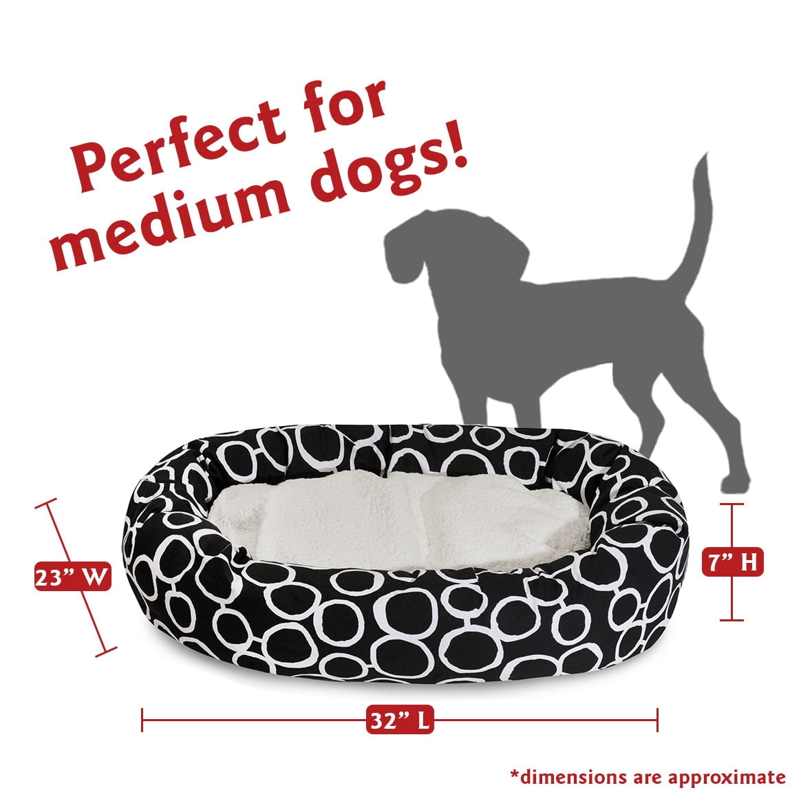Majestic Pet Sherpa Fusion Bagel Pet Bed for Dogs, Calming Dog Bed Washable, Medium, Black