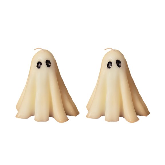 HHBEAUTY 2 Pieces Halloween Scented Ghost Candles White Spooky Scented Halloween Candles Horror Gifts Candle Tea Lights Goth Room Decor for Summer Dining Table Party Bedroom
