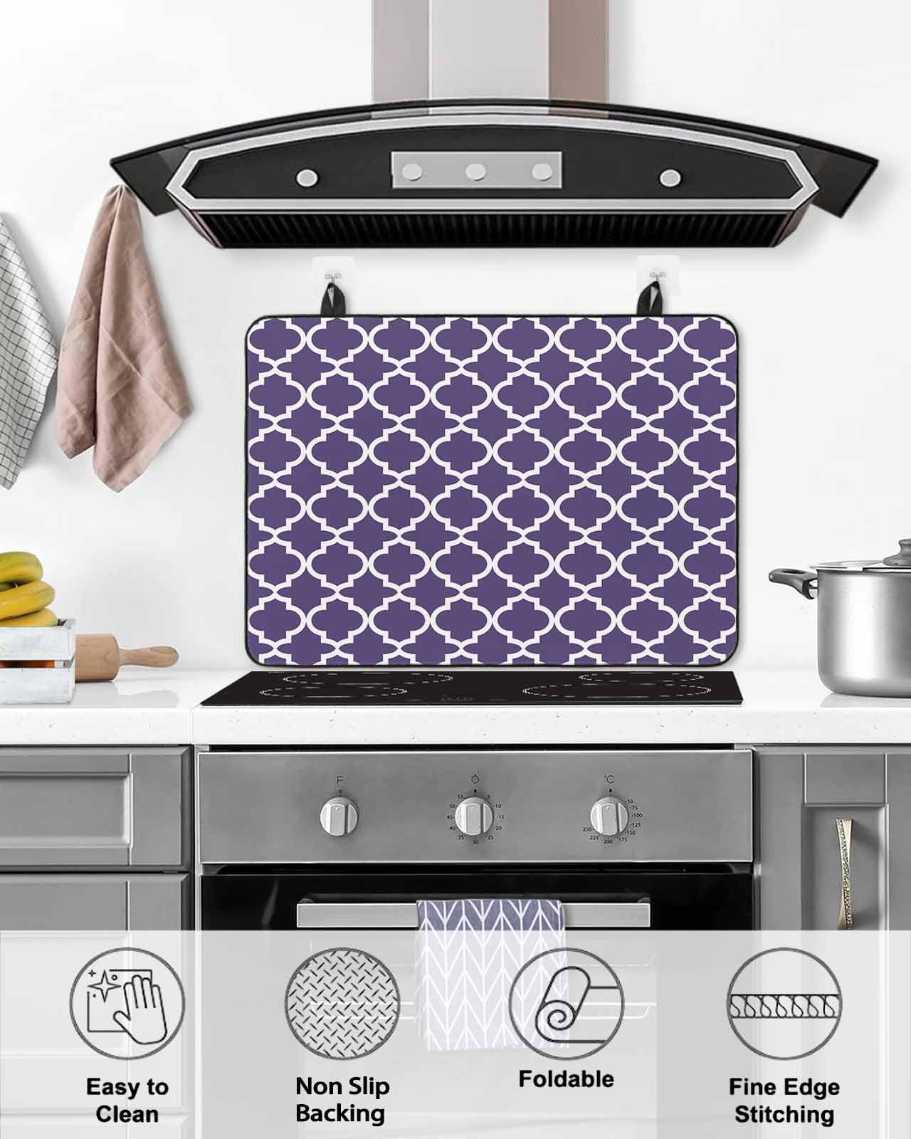 nqOlkjepod Large Induction Cooktop Protector Mat 28.5"x20.5", Purple Moroccon Stove Top Covers for Electric Stove, Country Chic Ethnic Minimalist Motifs Stove Burner Cover Mats Stove Cover