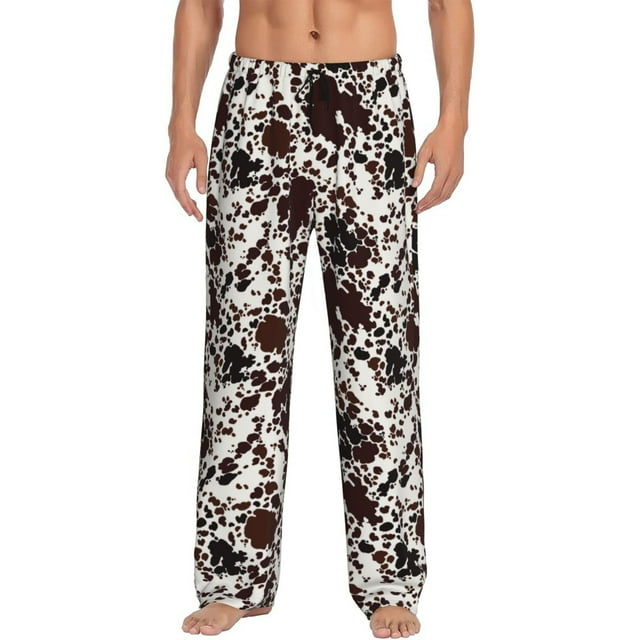 Fotbe Cow Skin Pantalones de Pijama para Hombre, Pantalones de Dormir, Pantalones de Casa con Cintura Ajustable y Bolsillos-X-Large