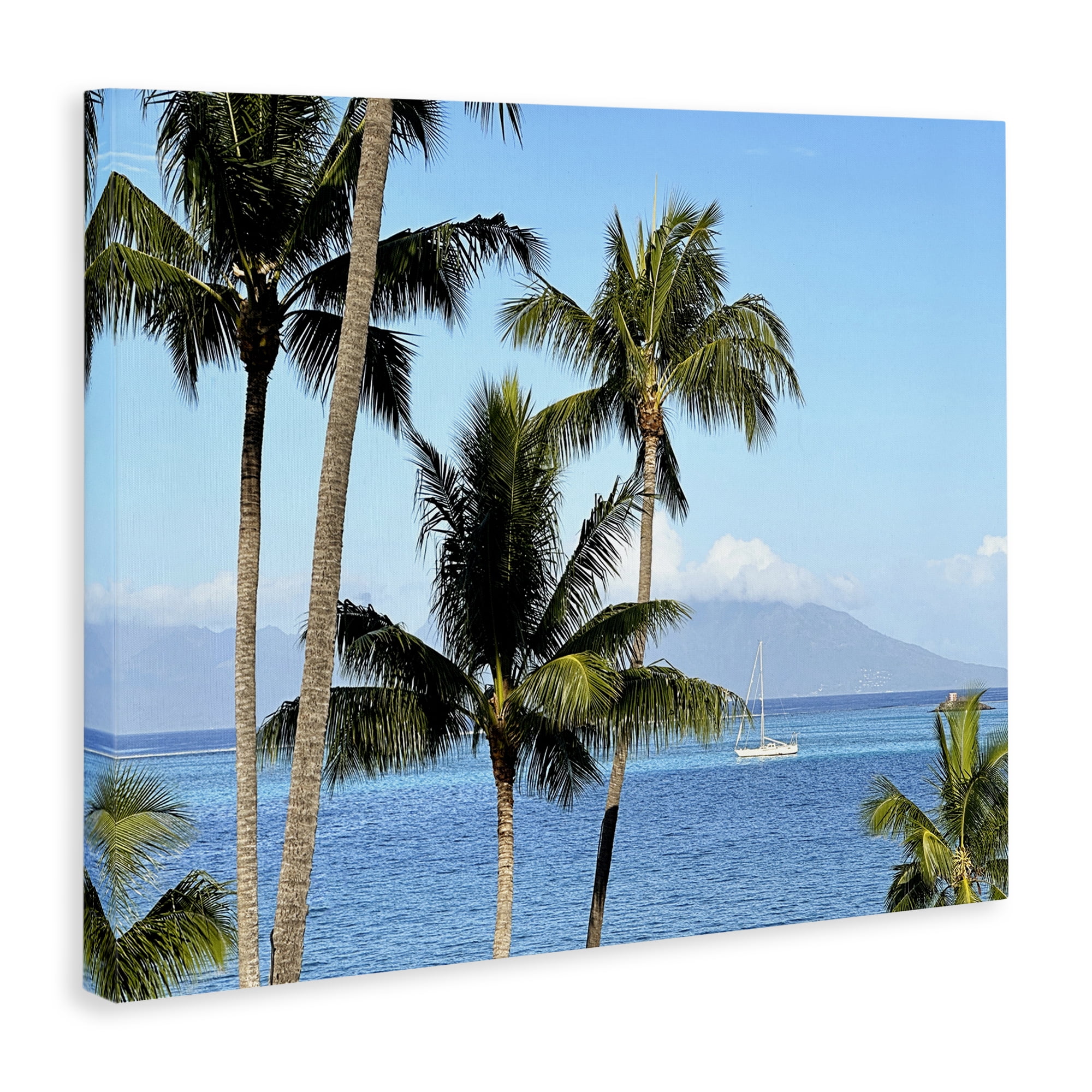 Stupell Industries Palm Trees & Sailboat Landscape Photography Gallery Wrapped Canvas Art Print Wall Art, 30 x 24