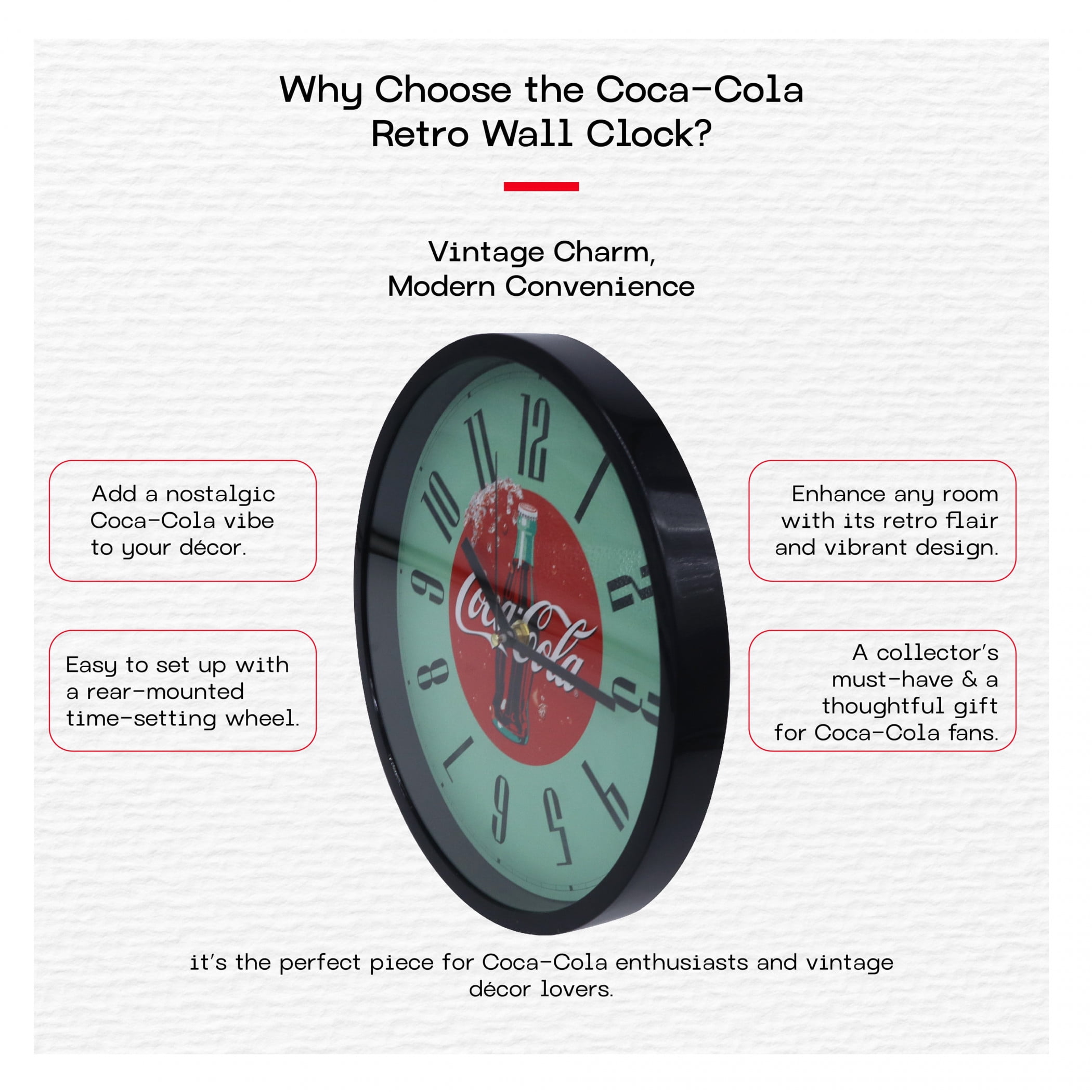 Coca-Cola 895315 Retro 1990s Analog Wall Clock