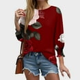 thumbnail image 6 of Kaprioy Graphic Tees For Women Crew Neck T Shirts 3/4 Sleeve Casual Boho Tops Cute Blouses Dressy Fall Fashion Clothes Red, L, 6 of 7