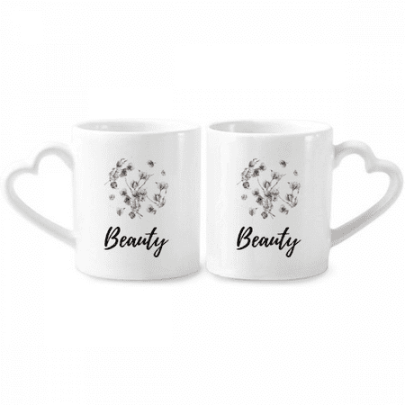 

White Flowers Drawing Art Couple Porcelain Mug Set Cerac Lover Cup Heart Handle